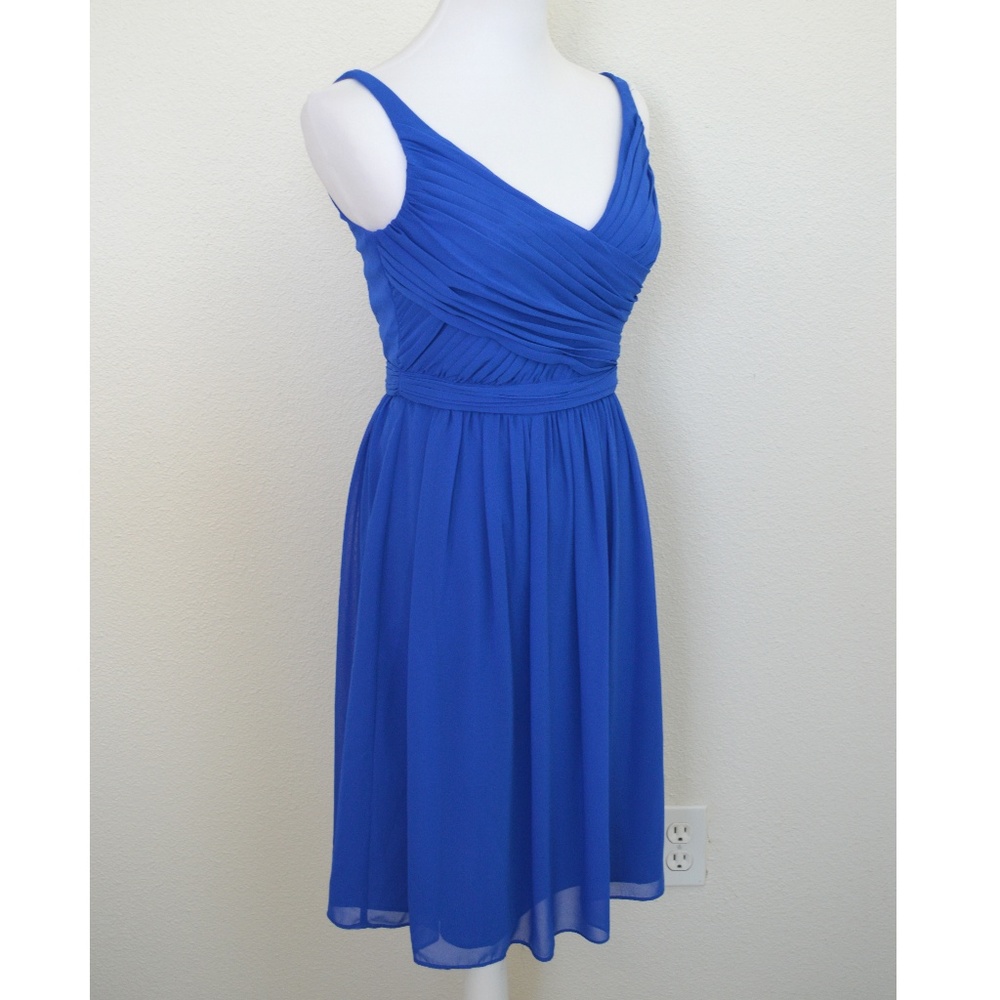 David's Bridal Royal Blue V-Neck Chiffon Cocktail Dress - Picture 2 of 7